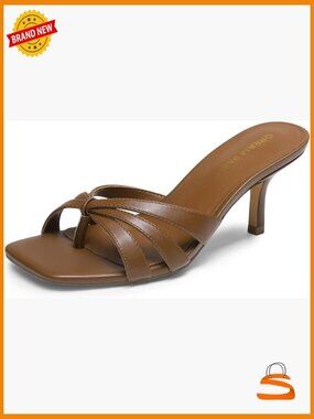 Square Toe Strappy Kitten Heels Flip Flops with Cushioned Insoles